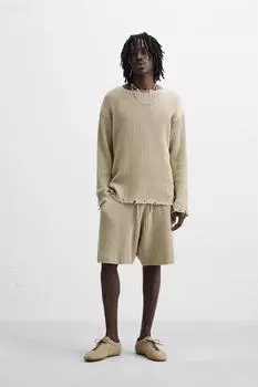 Шорты-бермуды свободного покроя в рубчик ZARA, бежевый