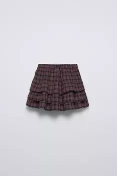 Шорты-бермуды в клетку с оборками ZARA, коричневый