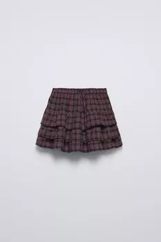 Шорты-бермуды в клетку с оборками ZARA, коричневый