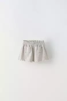 Шорты-бермуды в полоску с отделкой по краю в салатовом цвете ZARA, устрично-белый