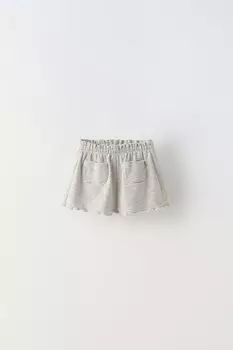 Шорты-бермуды в полоску с отделкой по краю в салатовом цвете ZARA, устрично-белый