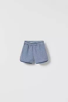 Шорты бермуды в полоску ZARA, синий/белый