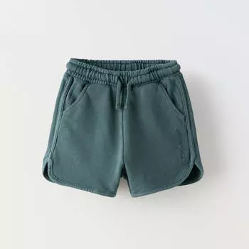Шорты-бермуды Zara Summer Camp Embroidered Slogan And Trims, сине-зеленый