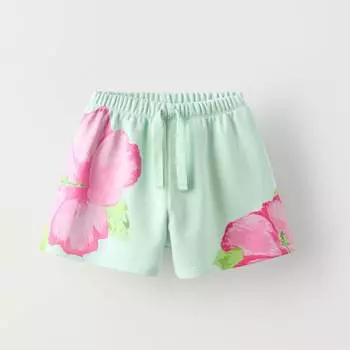 Шорты-бермуды Zara Summer Camp Floral Plush, светло-зеленый