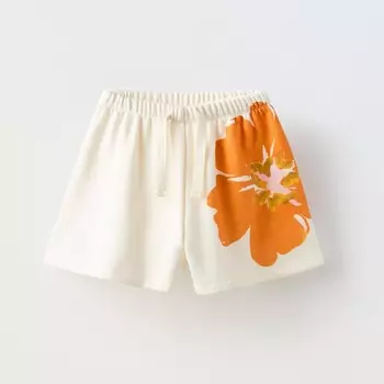 Шорты-бермуды Zara Summer Camp Floral Plush, бежевый