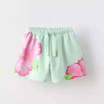 Шорты-бермуды Zara Summer Camp Floral Plush, светло-зеленый