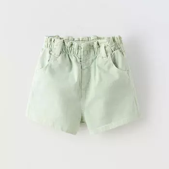 Шорты-бермуды Zara Summer Camp Paperbag Twill, сине-зеленый