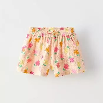 Шорты-бермуды Zara Summer Camp Textured Floral, бежево-розовый