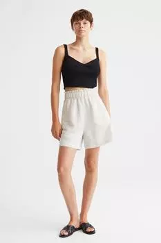 Шорты без застежек со льном H&M, светло-бежевый