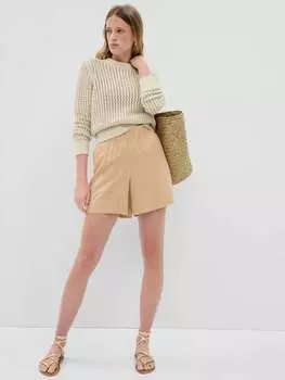 Шорты без застежки из льна и вискозы Gap, цвет beige