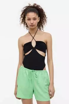 Шорты без застежки из льняной ткани H&M, зеленый