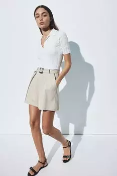 Шорты без застежки с поясом H&M, бежевый