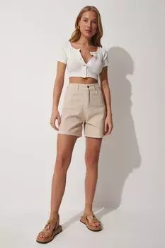 Шорты - Бежевый - Нормальная талия Happiness stanbul, бежевый