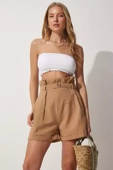 Шорты - Бежевый - Высокая талия Happiness stanbul, бежевый