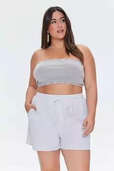 Шорты больших размеров в тонкую полоску на шнурке Forever 21, коричневый