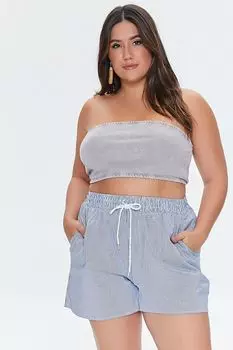Шорты больших размеров в тонкую полоску на шнурке Forever 21, синий