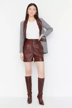 Шорты - Бордовый - Высокая талия Trendyol