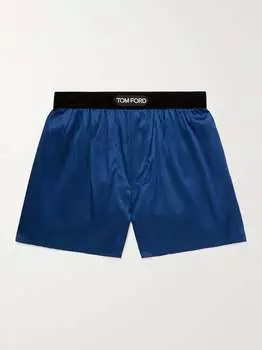 Шорты-боксеры из эластичного шелкового атласа с бархатной отделкой TOM FORD, синий