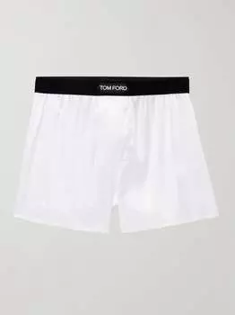 Шорты-боксеры из эластичного шелкового атласа с бархатной отделкой TOM FORD, слоновая кость