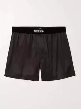 Шорты-боксеры из эластичного шелкового атласа с бархатной отделкой TOM FORD, коричневый