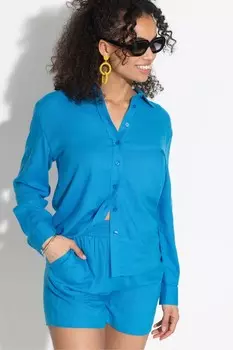 Шорты Bree из смесового льна и резинки с завышенной талией Pour Moi, синий