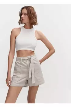 Шорты-бумажные пакеты с поясом Mango, экрю