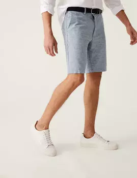 Шорты чинос из льняной смеси в полоску с поясом Marks & Spencer