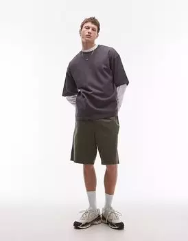 Шорты-чиносы Topman из стираного хлопка цвета хаки