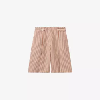 Шорты Claudie Pierlot полосатые широкие из хлопка и льна, коричнево-белый