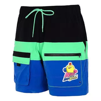 Шорты colorblock cartoon pattern sports lacing woven shorts black blue Nike, синий
