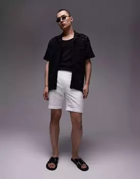 Шорты цвета экрю Topman с аппликацией, однотонная ткань