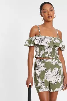 Шорты цвета хаки с тропическим принтом QUIZ Clothing