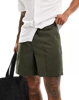Шорты цвета хаки с защипами New Look