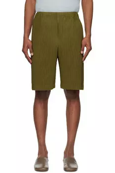 Шорты цвета хаки со складками HOMME PLISS ISSEY MIYAKE