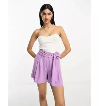 Шорты цвета орхидеи ASOS DESIGN с завязками на талии и льном