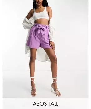 Шорты цвета орхидеи ASOS DESIGN Tall с завязками на талии и льном ASOS Tall