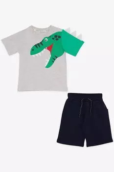 Шорты для мальчика Костюм с крокодиловым принтом Карманный кружевной аксессуар Бежевый меланж (2–6 лет) Breeze