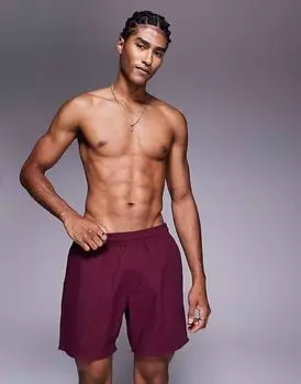 Шорты для плавания ASOS DESIGN средней длины в бордовом цвете
