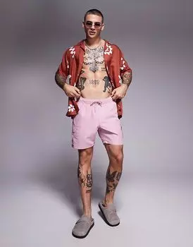 Шорты для плавания ASOS DESIGN средней длины с карманами-карго розового цвета
