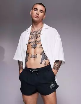 Шорты для плавания ASOS DESIGN суперкороткой длины с черно-белым принтом