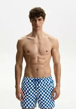 Шорты для плавания PRINT Bershka, темно-синий