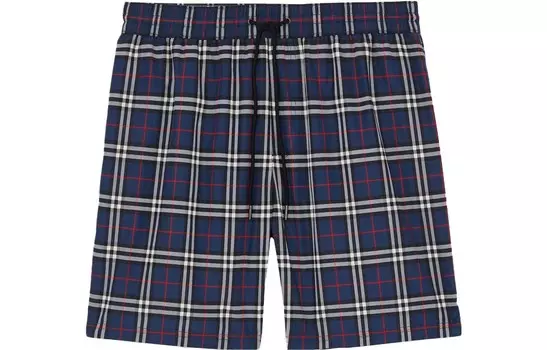 Шорты для плавания с завязками в клетку Carbon Blue Burberry, темно-синий