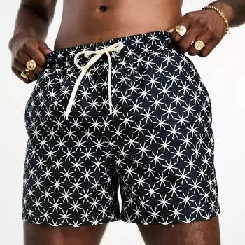 Шорты для плавания Selected Homme Mosaic Print, темно-синий/белый