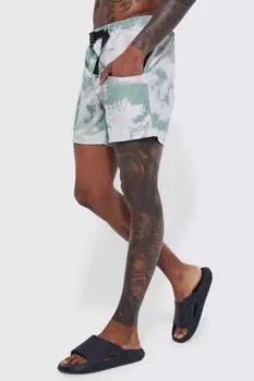 Шорты для плавания средней длины с абстрактным плаванием Boohoo, хаки