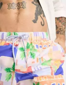 Шорты для плавания средней длины с живописным принтом ASOS