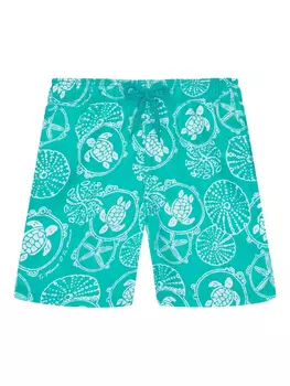 Шорты для плавания Vilebrequin Kids с черепаховым мотивом, зеленый