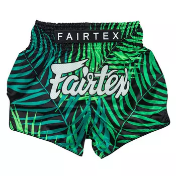 Шорты для тайского бокса Fairtex Bs1945 Tropical, размер 4XL, черный/зеленый