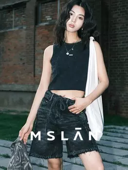 Шорты джинсовые Mslan с необработанными краями, темно-серый