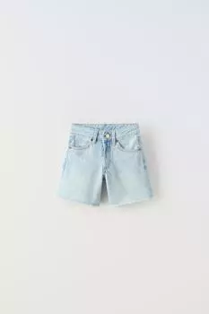 Шорты джинсовые Zara Long Frayed Bermuda, голубой