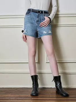 Шорты джинсовые женские MSlan с потертостями, кремовый